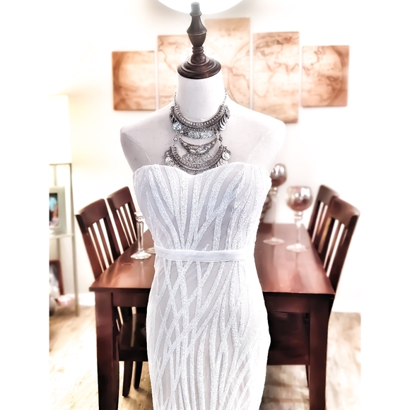 Mermaid Sequin White Wedding Dress | Sequined Tiger Zebra Print Wedding Gown - Picture 9 of 11